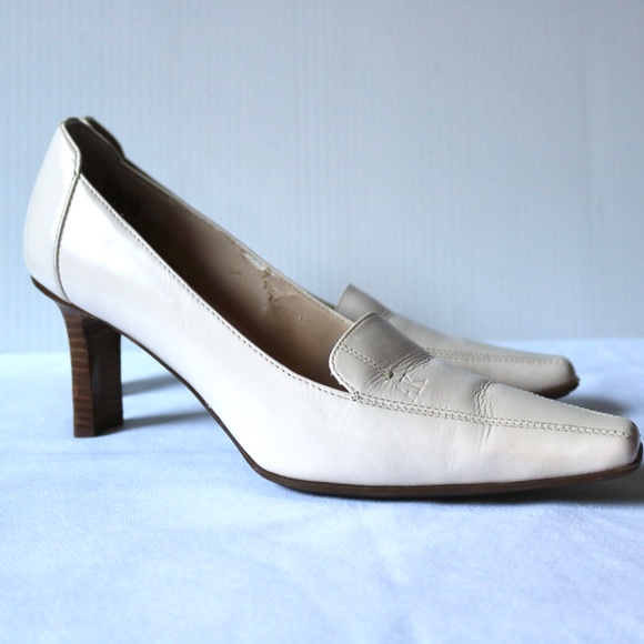 ANNE KLEIN iFlex Cream Leather Heels Square Toe Stacked Heel Women's Size 6 - Picture 2 of 11